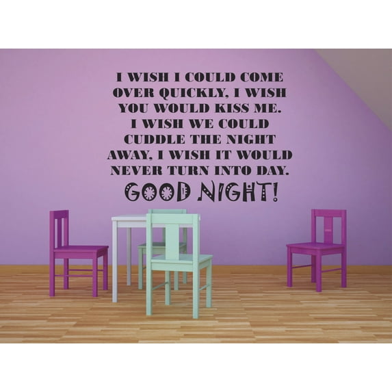 Kiss Me Good Night Quotes Sleep Sleeping Bedtime Quote Wall Decal Vinyl Sticker Design for Girls Boys Kids Room Bedroom Nursery Kindergarten Home Decor Mural Wall Art Decoration Size (12x20 inch)