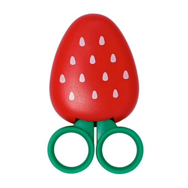 Tijeras creativas con forma de fresa, forma de fruta, para refrigerador, pasta de arte, tijeras de acero inoxidable para niños, tijeras de succión de hierro de seguridad, color rojo
