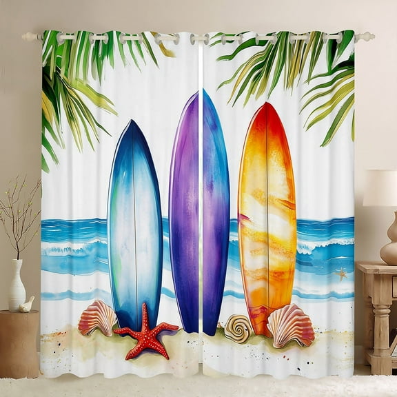 Erosebridal Marine Surfing Starfish Curtains for Living Room,Blue Purple 30%-50% Blackout Curtains Set of 2 (38x45),Ocean Decor