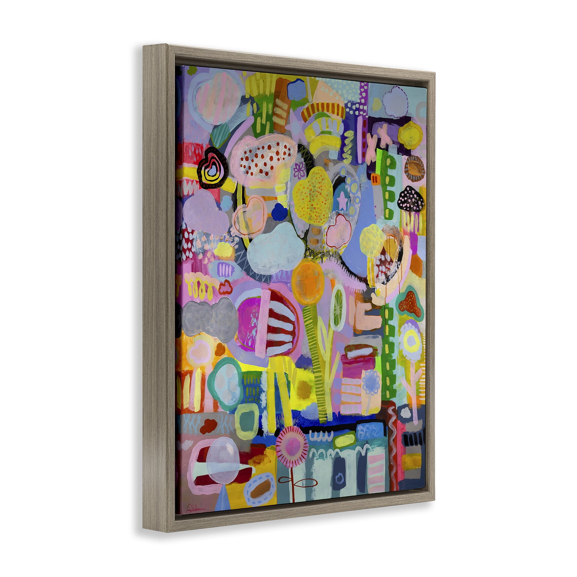 Stupell Industries Big Happy Whimsical Collage Brown Framed Floater Canvas Wall Art, design by Mary Robertson