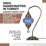 DEMMEX Authentic Turkish Lamp, Made in Turkey, Turkish Moroccan Mosaic Table Bedside Lamp, 100% Handcrafted, Antique Brass (Blue)