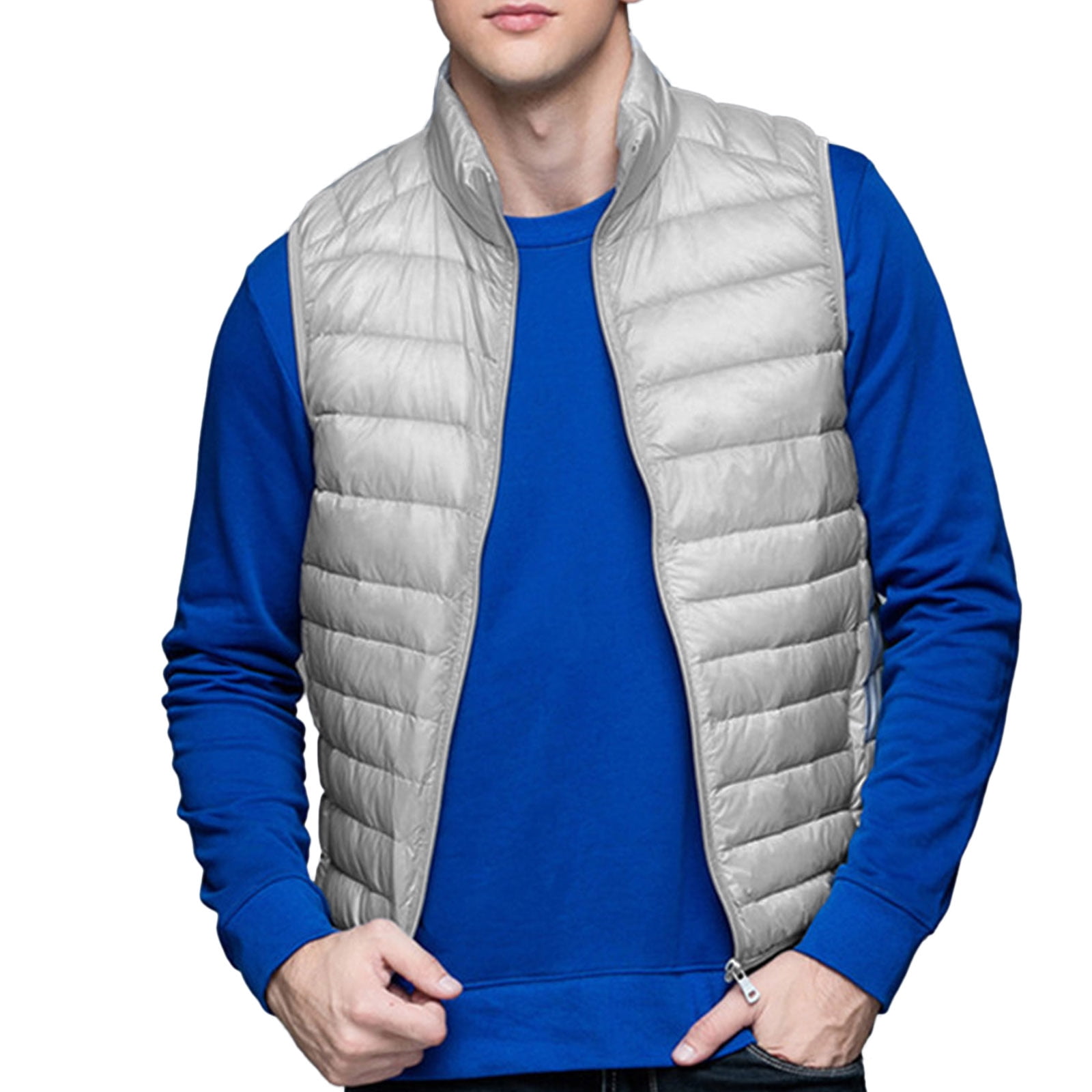 fvwitlyh Jean Vest Men's Diamond Quilted Nylon Vest Grey Large