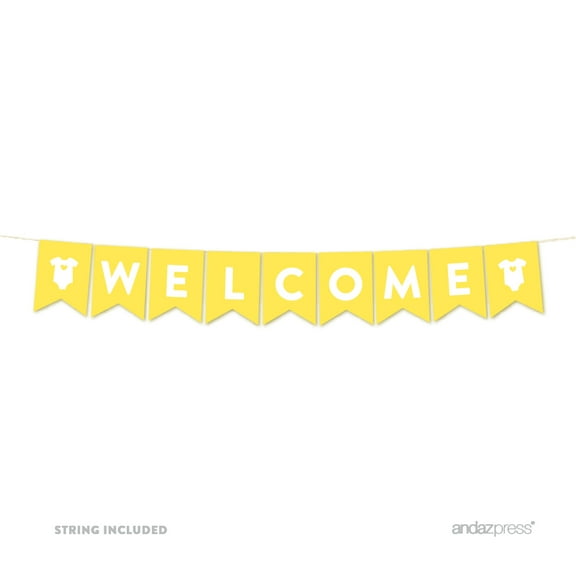 Welcome Yellow Gender Neutral Baby Shower Pennant Garland Party Banner