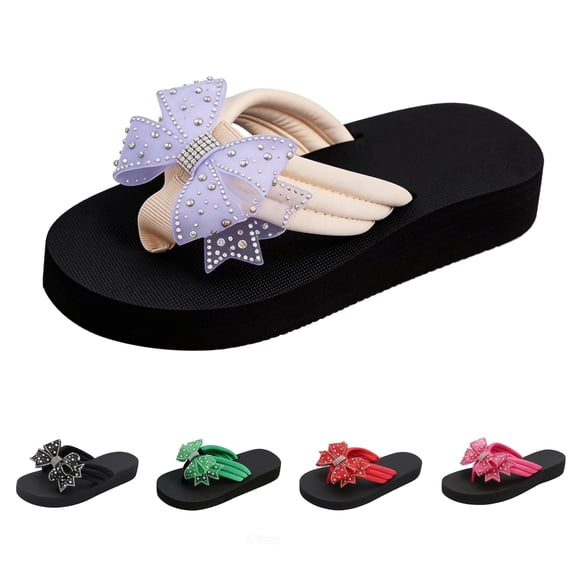 RotHome Women Bow Sandals Rhinestone Flip Flops Cute Boho Beach Thong Open Toe Summer Wedge Sandals Dressy Casual Bling Vacation Outfits for Women