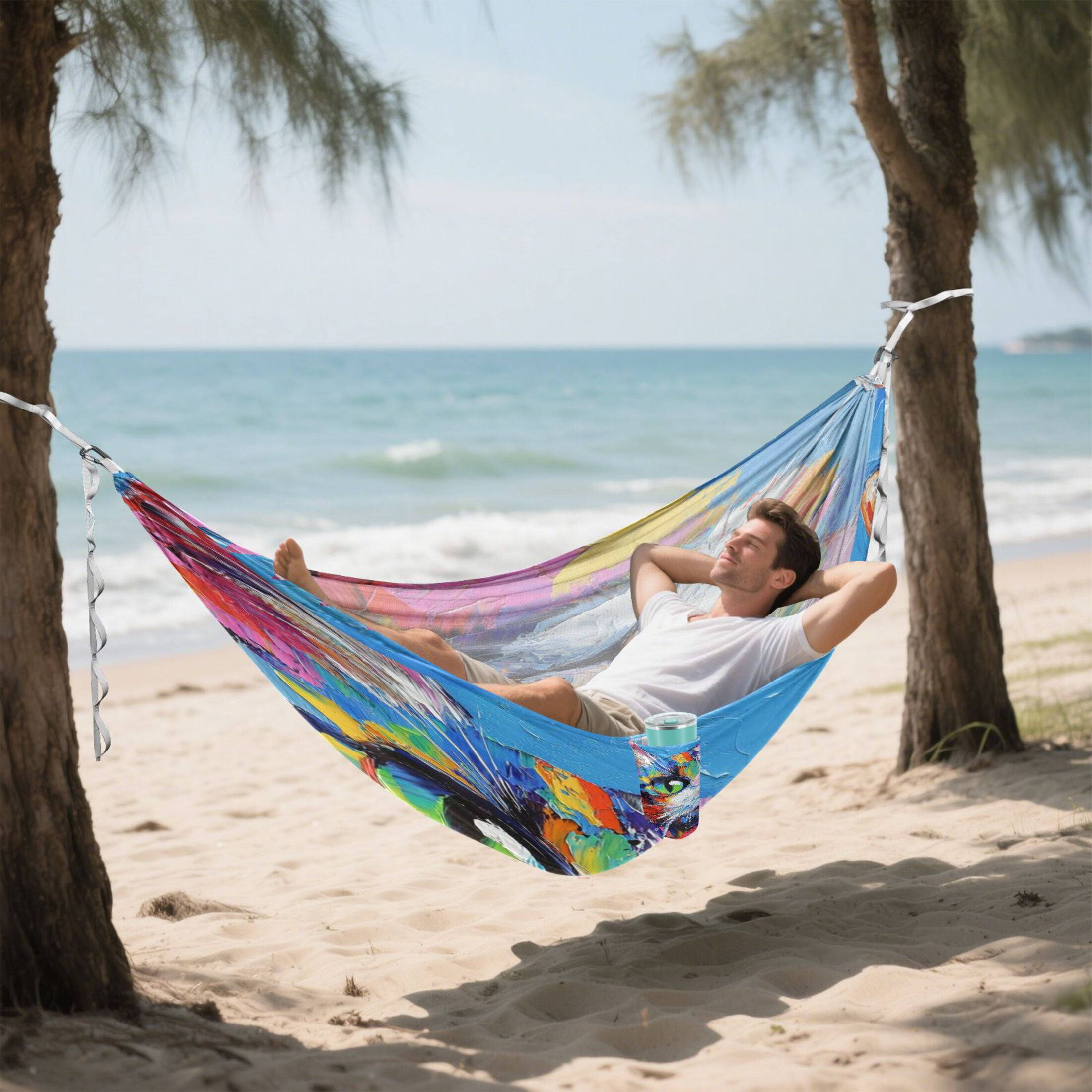 Hammock Camping Hammock Nylon Portable Hammock Travel Camping Hammock Painting Cat