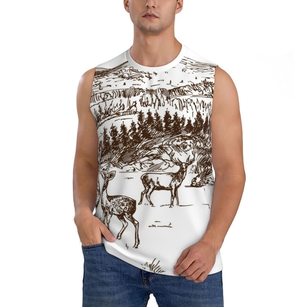 Balery Woodland Forest With Deers Camisetas sin mangas para hombre, absorbe la humedad y protege contra el mal olor.-Medium