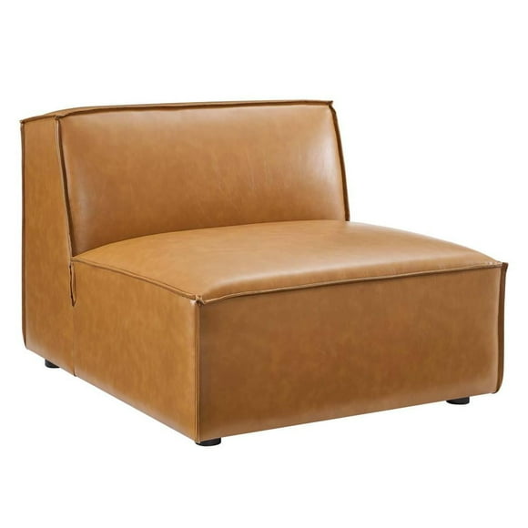 Modway Restore 40.5" Faux Leather Sectional Sofa Armless Chair in Tan