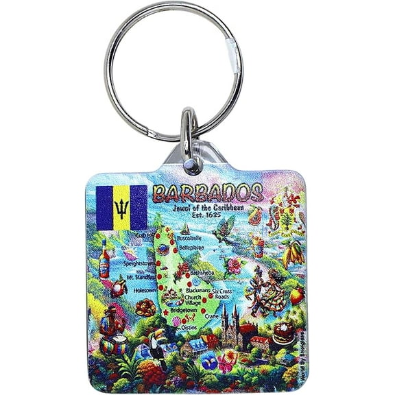 Barbados Map Acrylic Square Souvenir Keychain 1.5 inches X 1.5 inches