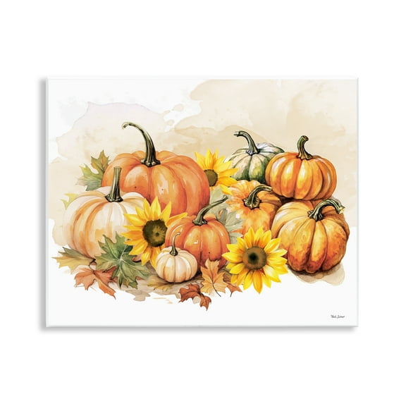 Stupell Industries Pumpkin & Sunflower Bundle Botanical & Floral Painting Unframed Art Prints Wall Art, 14 x 11