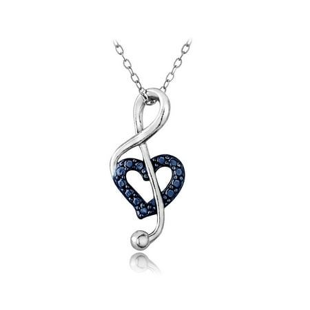 Sterling Silver Diamond Accent Music Note Heart Necklace - Blue