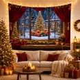 thumbnail image 2 of Armchair Bookshelf Cat with Window Viewed Indoors Looking, Cozy Dark Academia for Book Lovers, Reading Nook Wall Decor, Christmas Gift, Tapestry Wall Hanging for Bedroom and Dorm, 2 of 5