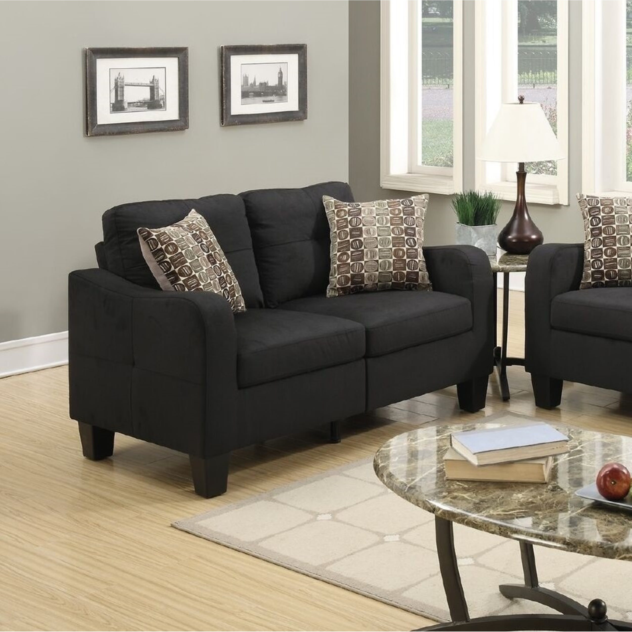 Latitude Run® Living Room Furniture 2Pc Sofa Set Black Polyfiber