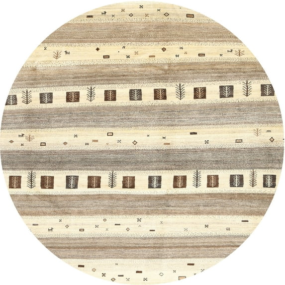 Ahgly Company Machine Washable Indoor Round Contemporary Gold Area Rugs, 6' Round