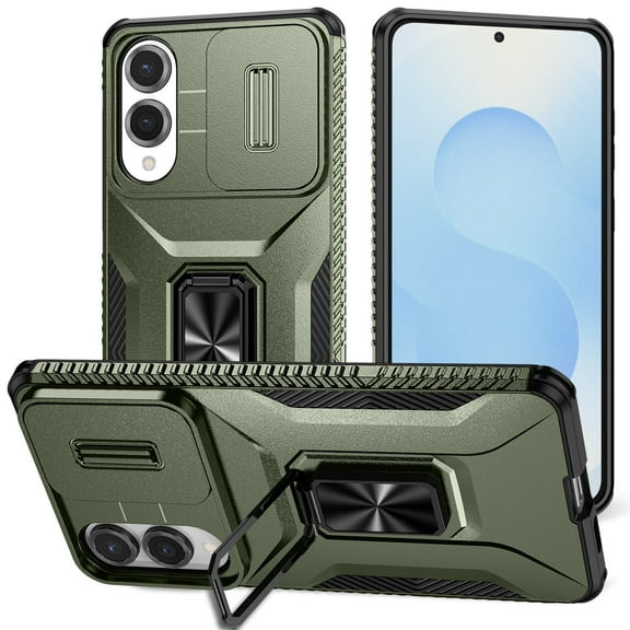 Allytechgroup Samsung Galaxy S25 Edge Case, Sliding Camera Lens Cover Military Grade Protection Stand Bracket Bumper Rugged TPU PC Phone Case for Samsung Galaxy S25 Edge, Darkgreen