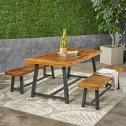 Luka Outdoor Acacia Wood Picnic Set, Teak, Black