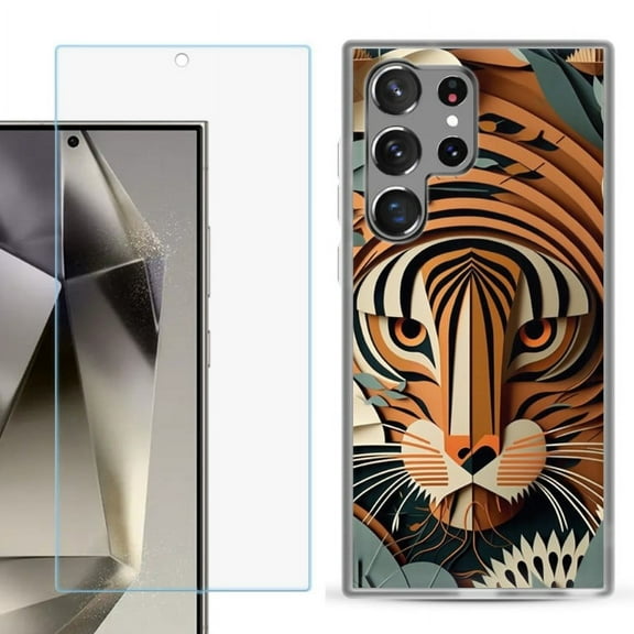 OneToughShield ® Compatible with Samsung Galaxy S24 Ultra, Shockproof Phone Case, with Tempered Glass Screen Protector - Tiger Art