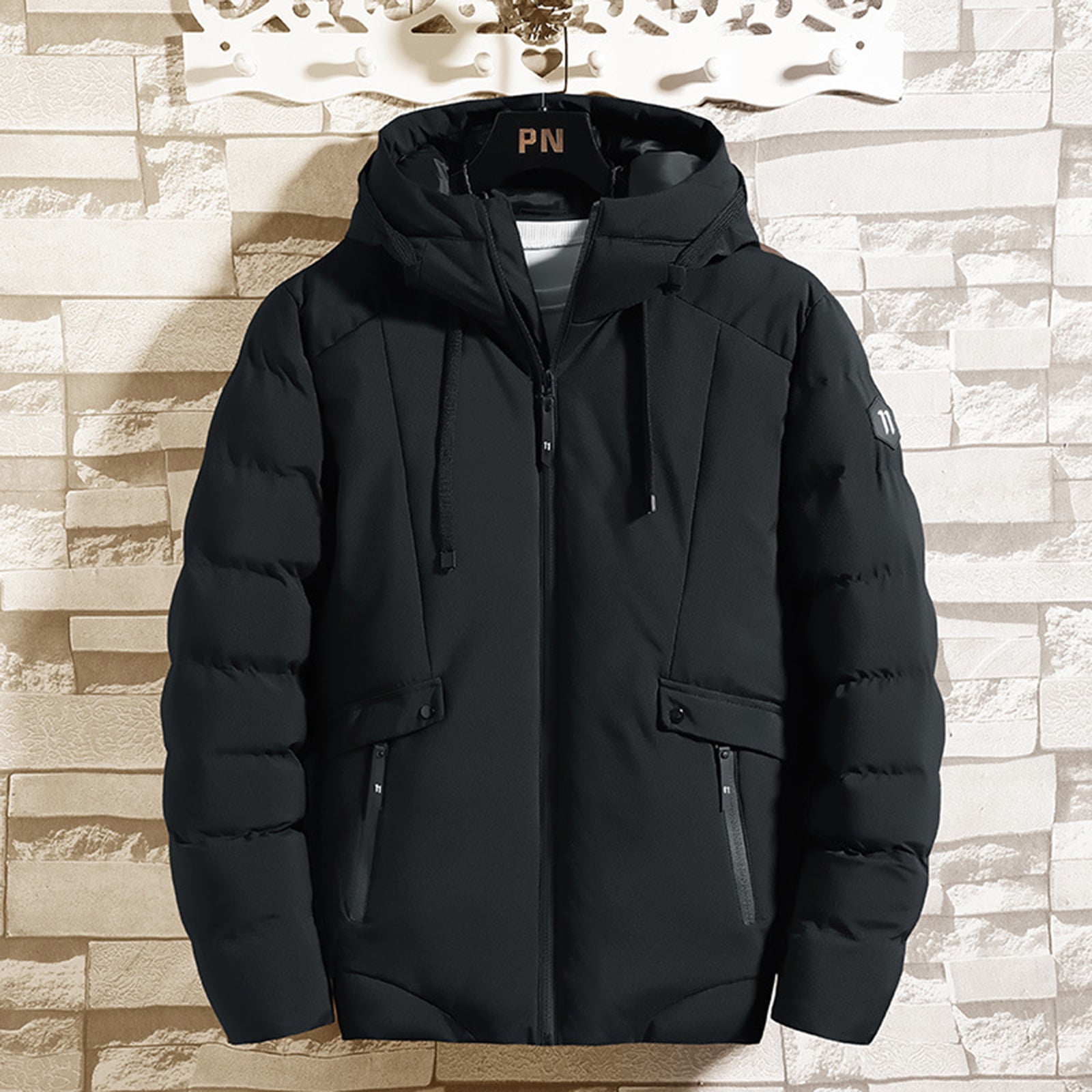 Pudcoco Manteau pour Hommes Automne Hiver Chaud a Fermeture Eclair Epaisse Veste a Capuche pour les Vacances Voyage Parti Travail Walmart