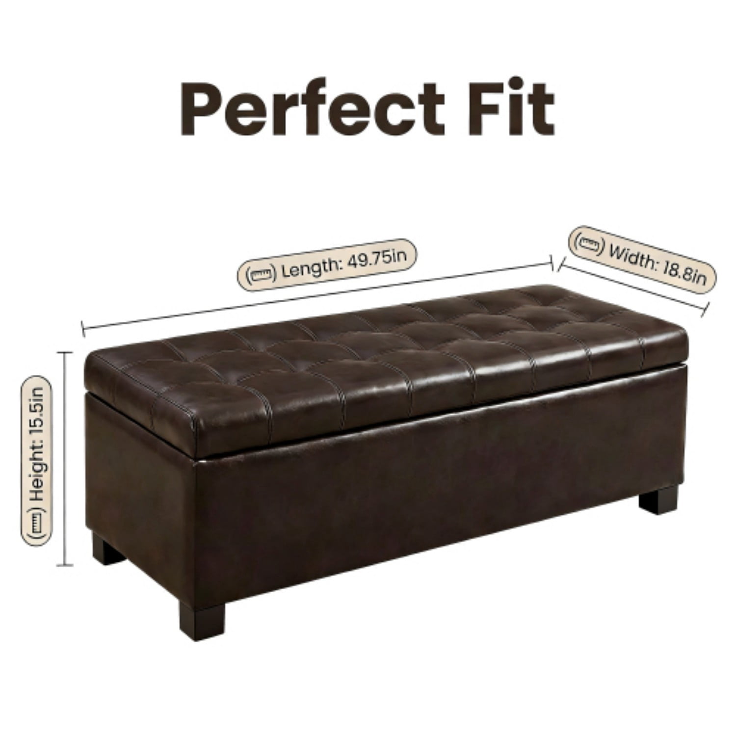 49.75" Storage Ottoman Bench, Tufted Entryway Bench with Safety Hinge, Wooden Legs Faux Leather Storage Seat for Bedroom Living Room, Brown