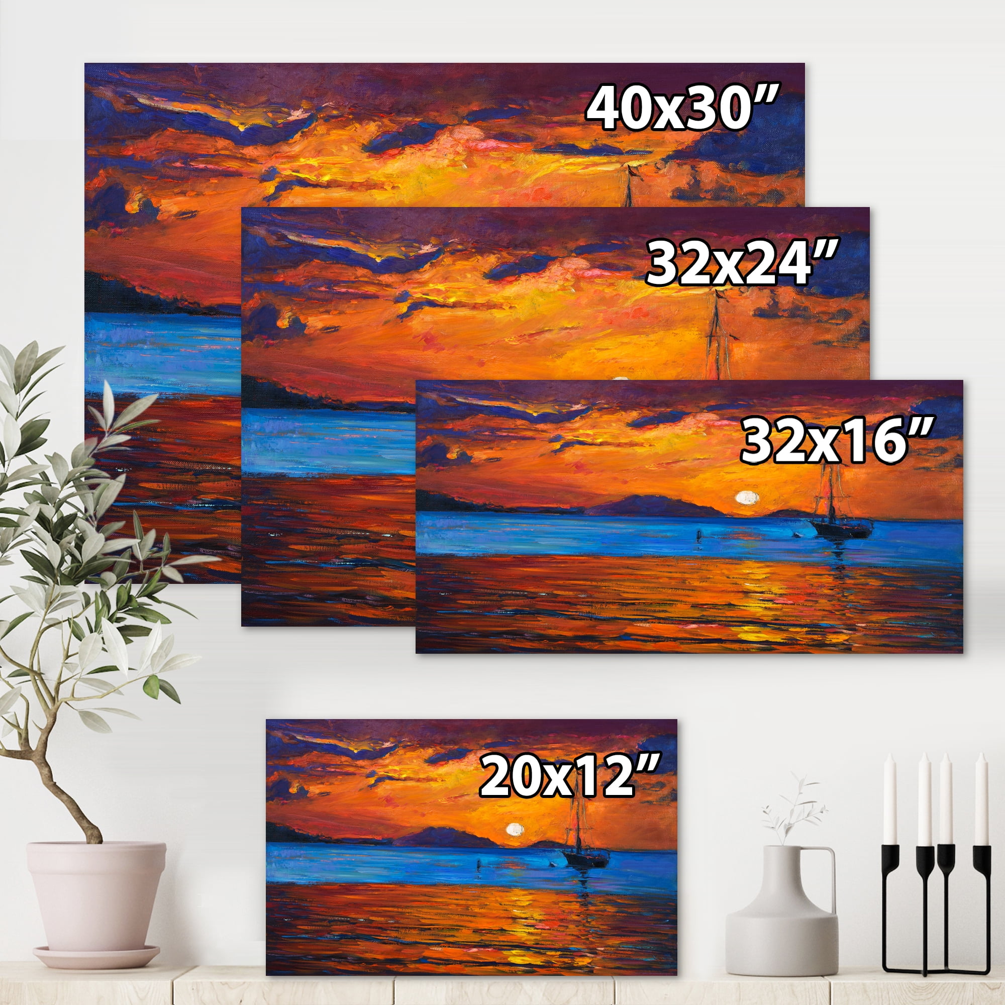 Designart ' Boat At The Lake During Evening Glow IX ' Nautical & Coastal Canvas Wall Art Print