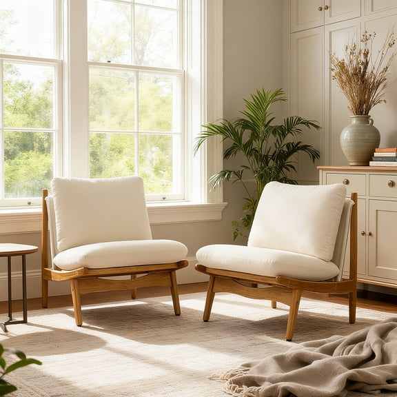 Christopher Knight Home Vista Accent Chair Beige with Natural Wood Frame, Set of 2