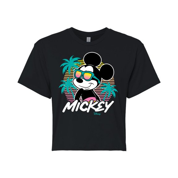 Disney - Mickey Sunset Shades - Juniors Cropped Cotton Blend T-Shirt