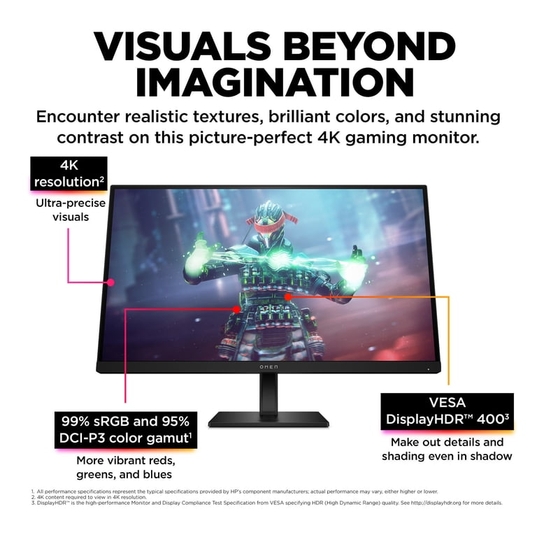 HP, 27 inch UHD Gaming Monitor, OMEN 27k 4K UHD, 144Hz IPS Display