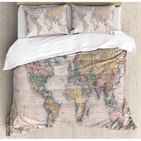 World Map Duvet Cover Set, Original Old Hand Colored Map of The World ...