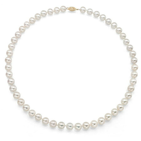 7-7.5mm White Perfect Round Akoya Pearl 20 Necklace with 14kt Yellow Gold Clasp