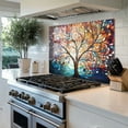 thumbnail image 4 of Watercolor Tree of Life Tempered Glass Backsplash For Kitchen Behind Stove,Stove Back Top Cover,Easy to Clean Glass Splashback, Sink Cover Splash Guard,Home Kitchen Wall Decor, 4 of 6