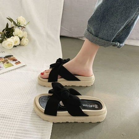 

CoCopeaunt Womens Slippers New Platform Flat Shoes Indoor Slippers Beach Shoes Ladies Summer Sandals Anti-Slip Bow Roman Platform