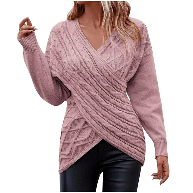Timegard Chandails pour Femmes Ajustés Col en V Irrégulier Manches Longues Automne Hiver