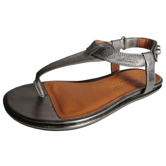 Gentle Souls Womens Oxford LE Leather T-Strap Flat Sandal, Graphite, US 5.5