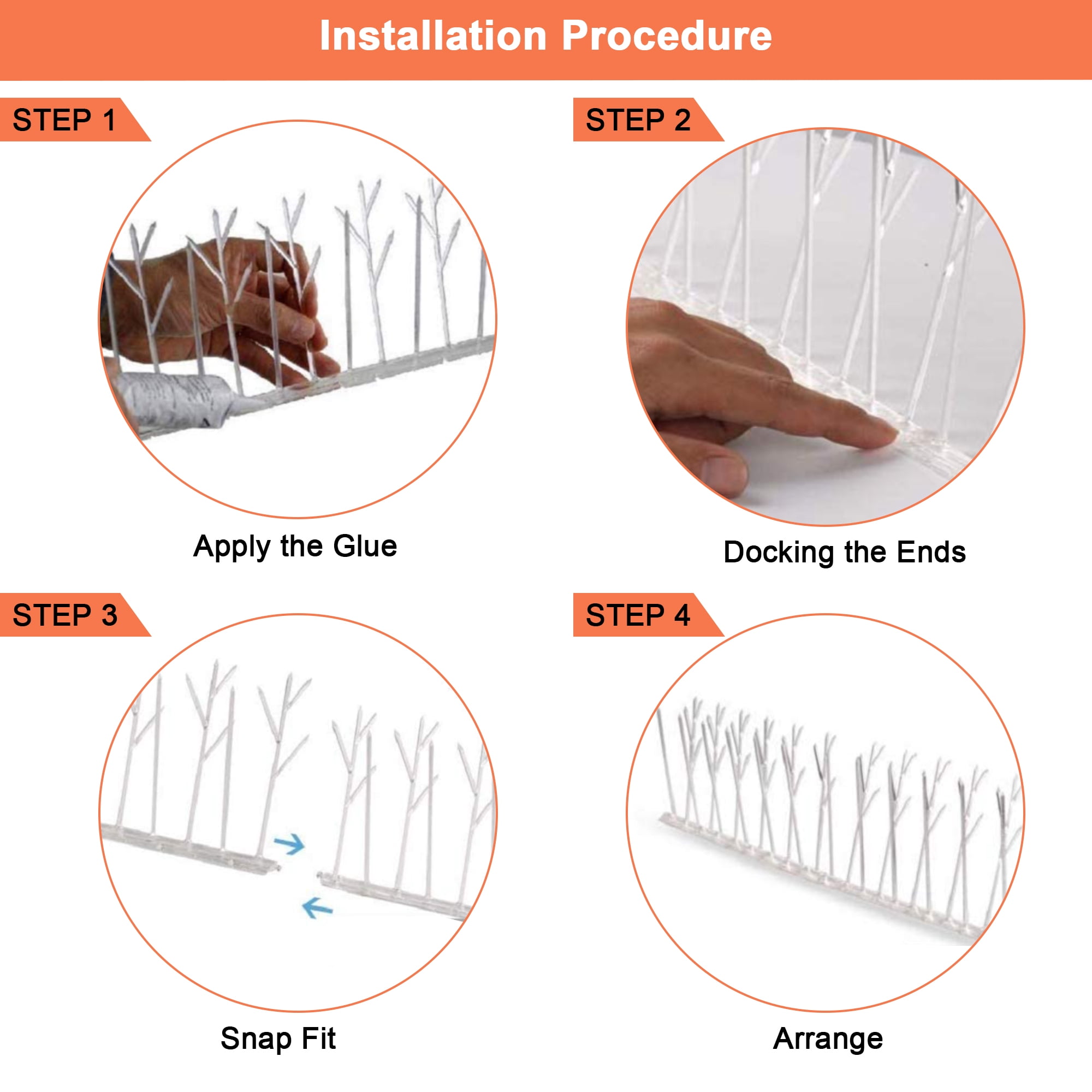 Aspectek Polycarbonate Bird Spikes Kit, 10 Feet with Transparent Silicone Glue Tube
