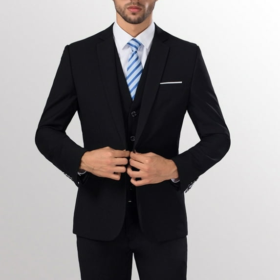 Ayyufe Men Slim Fit Business Leisure One Button Formal Two-Piece Suit for Groom Wedding Black