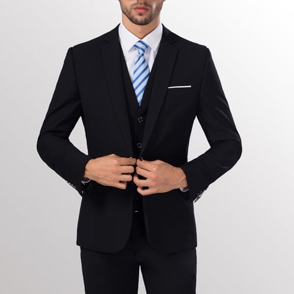 Ayyufe Men Slim Fit Business Leisure One Button Formal Two-Piece Suit for Groom Wedding Black