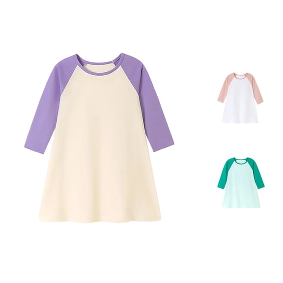 Vividxx Girls Dresses Long Sleeve Fall Dress Cute Casual Color Block Toddler Dress Kids Clothes 7-8 Years