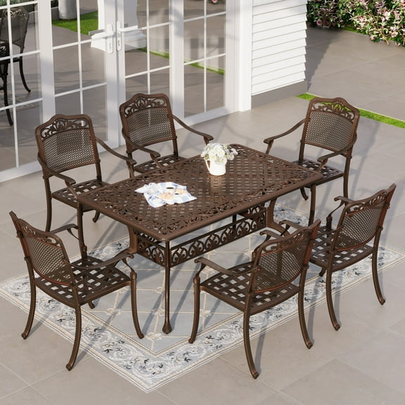 Sophia & William 7 Piece Cast Aluminum Outdoor Patio Dining Set 4 Chairs and Rectangular Table