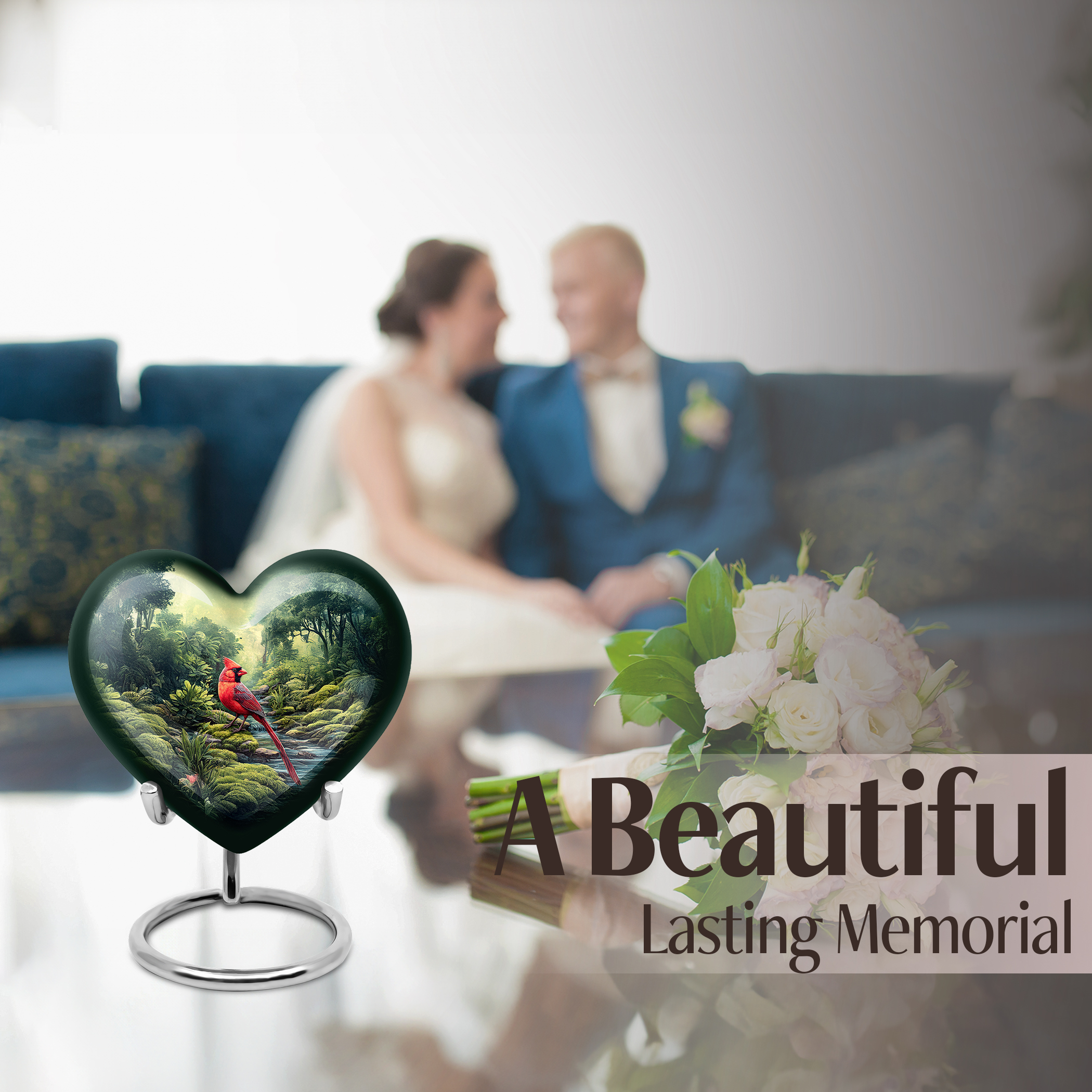 MUKTIVE Cardinal Bird Cremation Urns for Adult Ashes Women - Green Keepske Memorial Urns for Adult Male - Mini Funeral Urn for Mom and Dad - Burial Urn for Ashes for Women - 3 Inch (Heart)