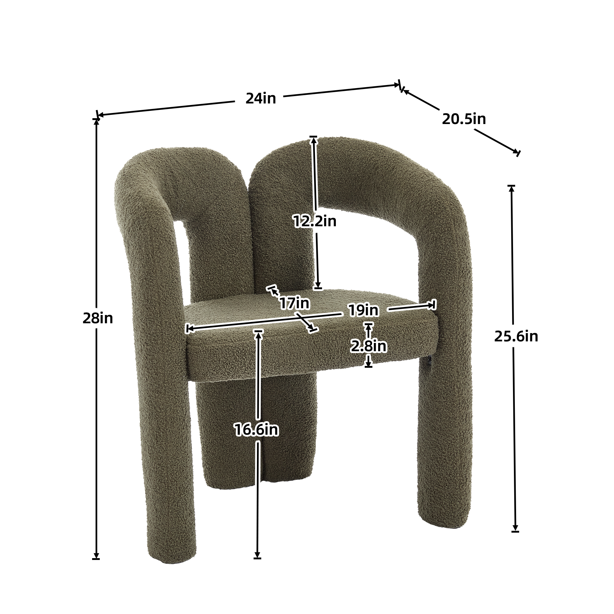 MOONMISS Teddy Fabric Upholstered Wood Frame Contemporary Designed Dining Side Chair（set of 2）-Olive Green