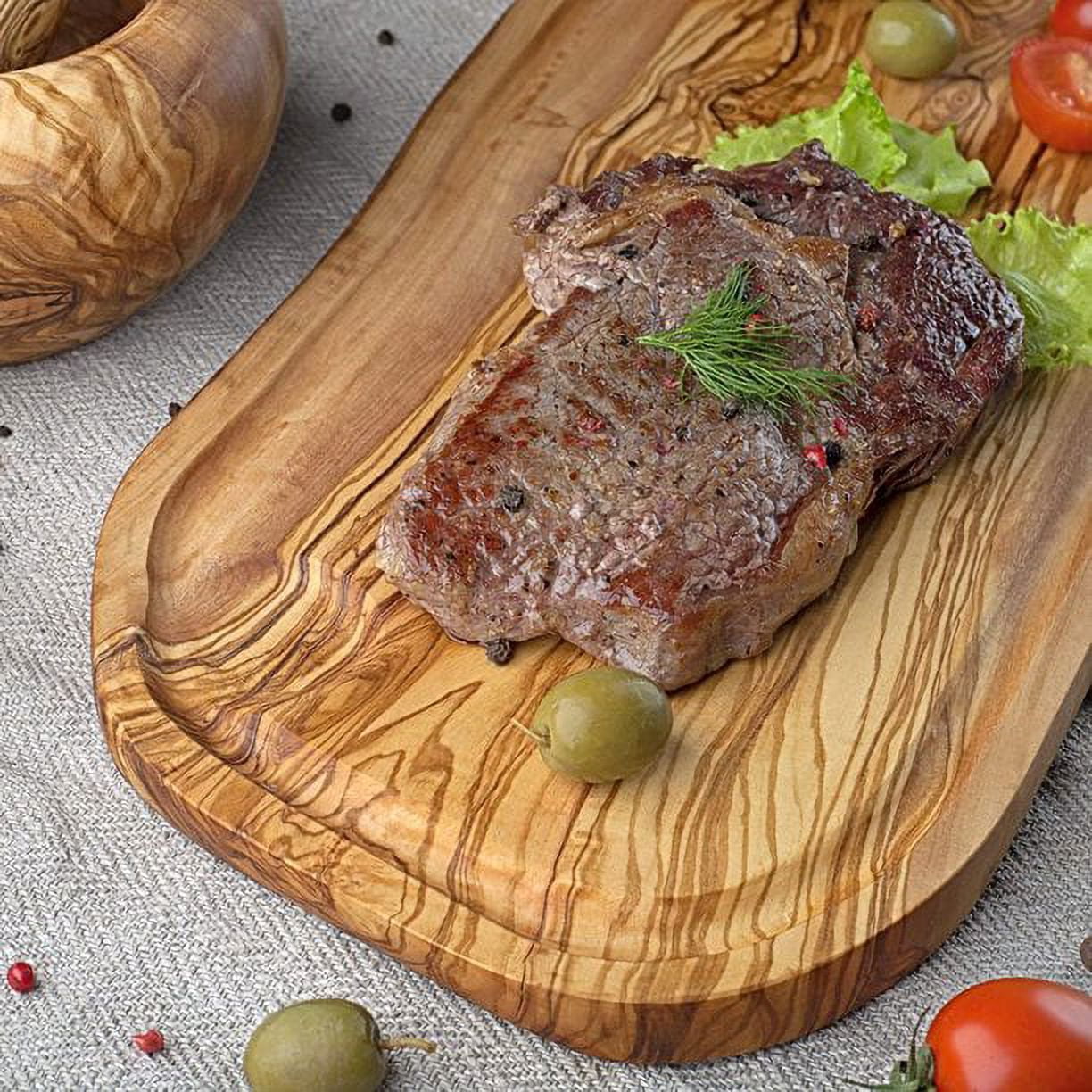 Olive Wood Cutting Board with Juice Groove - Wooden Chopping Board for Meat Cheese & Vegetables