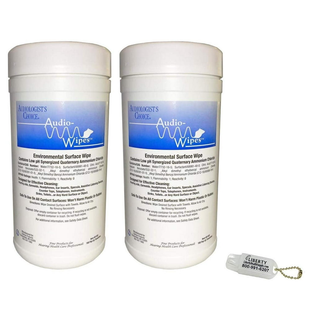 2 Pack Bonus Bundle! AudioWipes Hearing Aid Wipes Large Canister