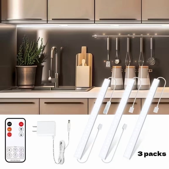 Under Cabinet Lights Plug-in, 3 Pack x 12inch LED Under Cabinet Lighting, Dimmable Plug-in Light Bar for Desk, Under Kitchen Counter LED Lights,With remote control, Cold White 6500K
