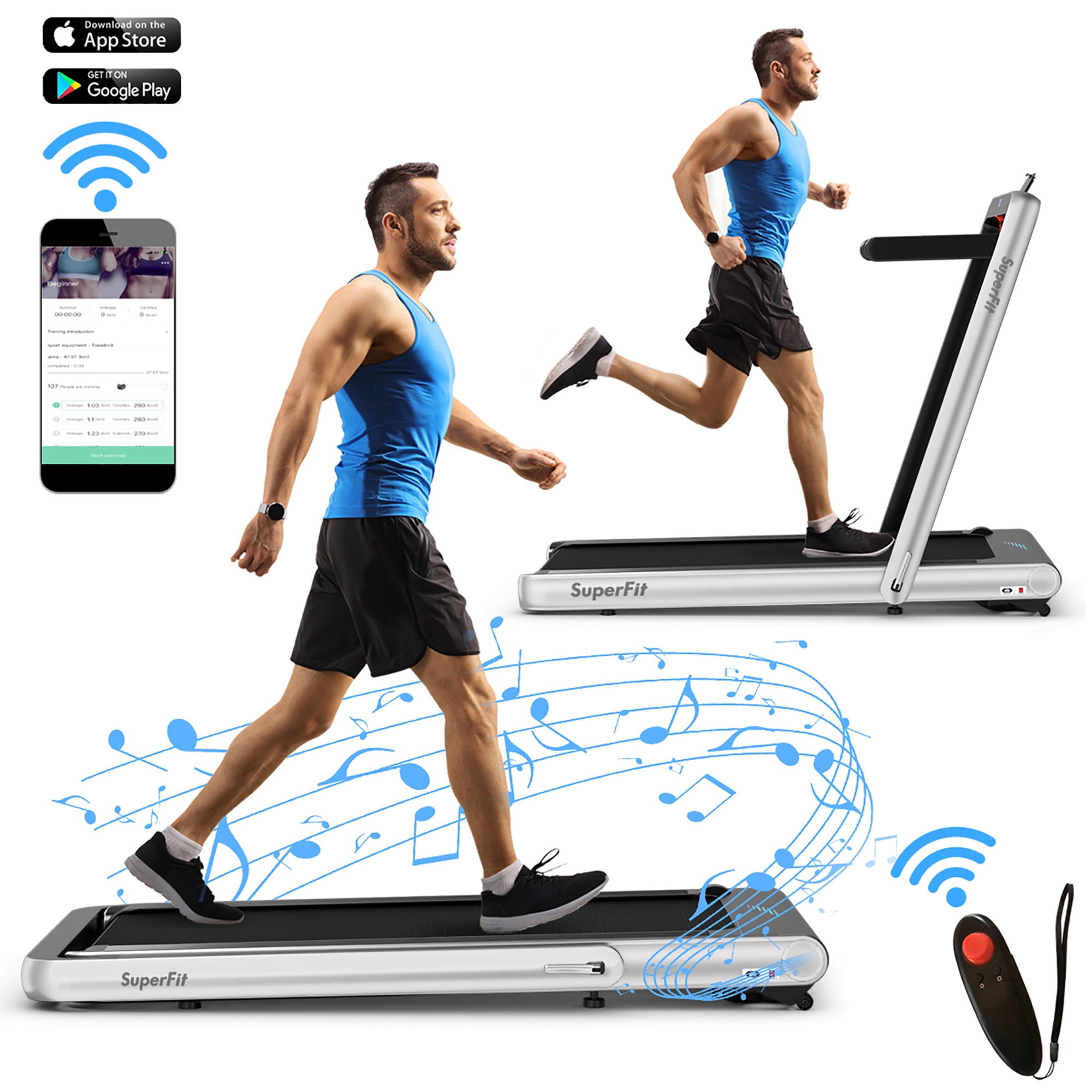 SuperFit 4.75HP 2 In 1 Folding Treadmill W/Remote APP Control