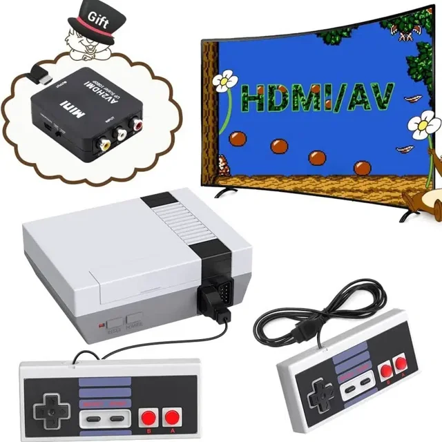 Classic Mini Retro Game Console HDMI/AV Output, Preloaded Old School System, AV To HDMI Converter, 2 Controllers, Plug And Play, Retro Video Entertainment System AV / HDMI USNoSize Gao Jinjia unisex