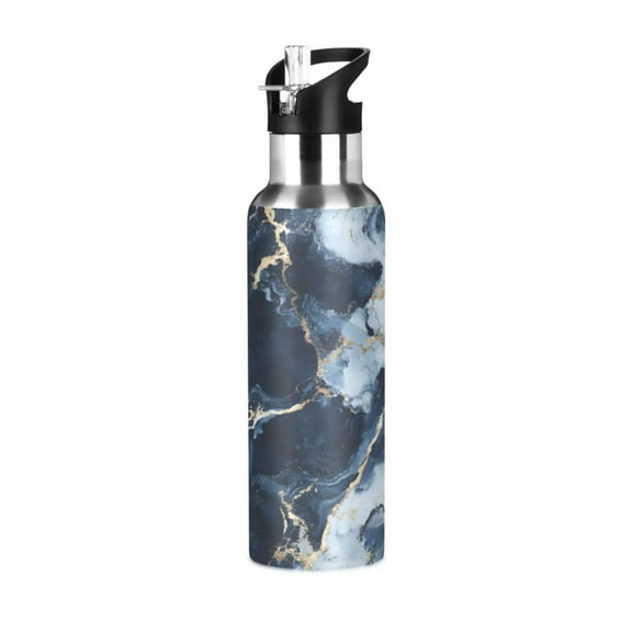 ALAZA Blue Marble Water Bottle Insulated Flask Stainless Steel Straw Lid 20 oz