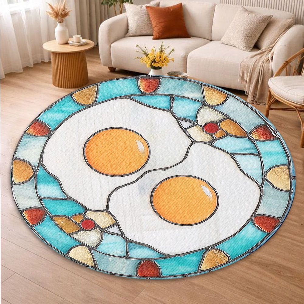 Round Rug, Fried Egg Soft Washable Carpet, Non-Slip Floor Mat for Living Room Bedroom Home Decor 24 Inch