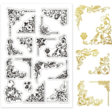 Iron Orchid Corner Flourishes Lily of The Valley Rose Lily Flower Clear Stamps Transparent Silicone Stamp for Card Making Decoration and DIY Scrapbooking for DIY