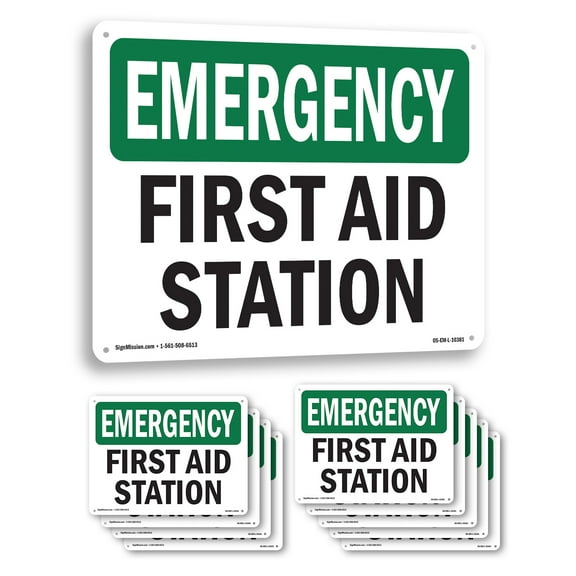 First Aid Station OSHA Emergency Rigid Plastic Sign 14 Inch x 10 Inch - 10 Pack