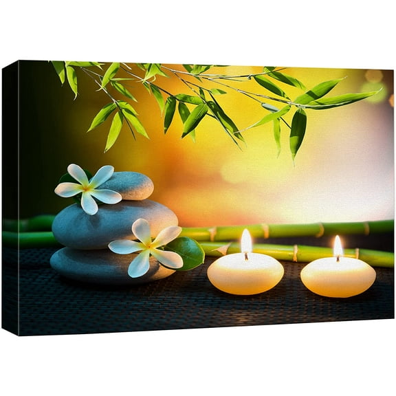 wall26 Canvas Print Wall Art White Daisy Relaxation Massage Stone Candles Nature Wilderness Photography Realism Rustic Landscape Colorful Multicolor for Living Room, Bedroom, Bathroom - 16"x24&q