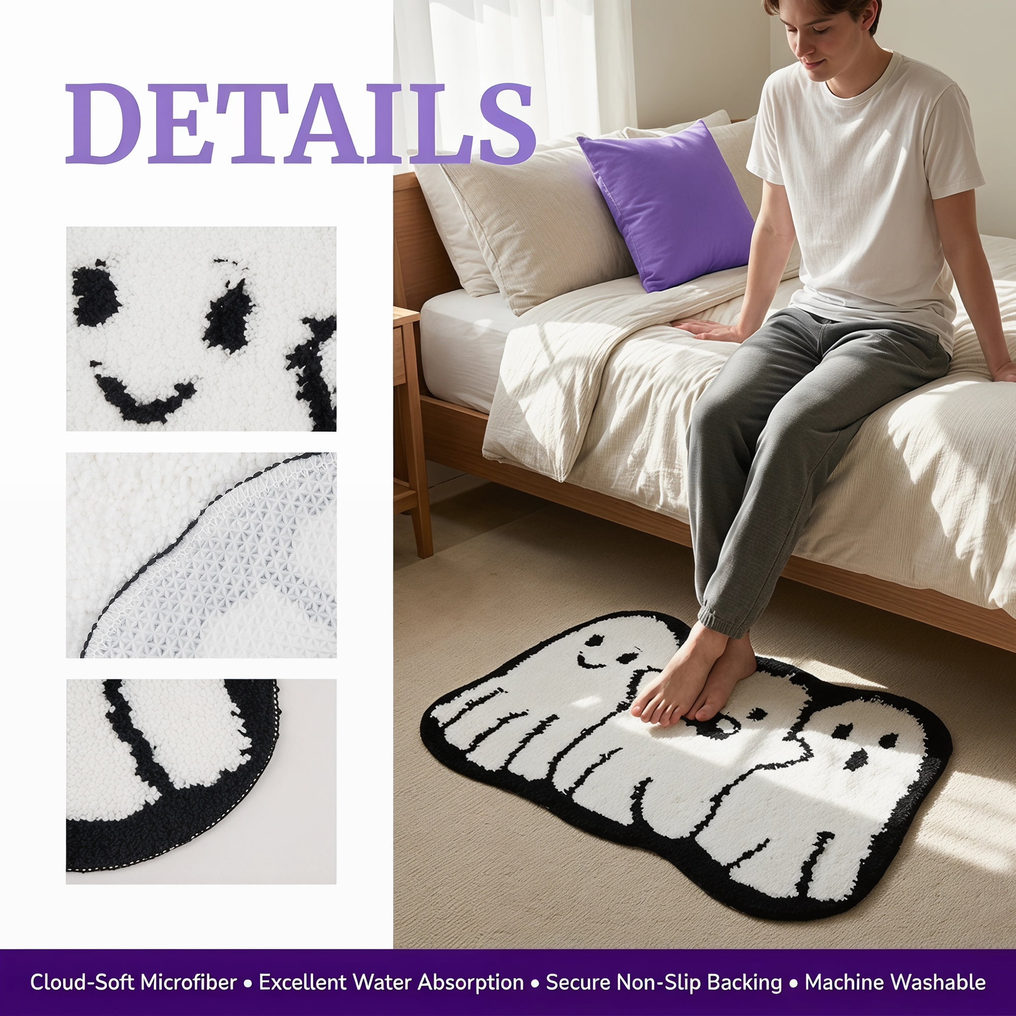 Unique Bargains Aesthetic Bathroom Ultra Soft Absorbent Shaggy Bath Mat White 24" x 16"